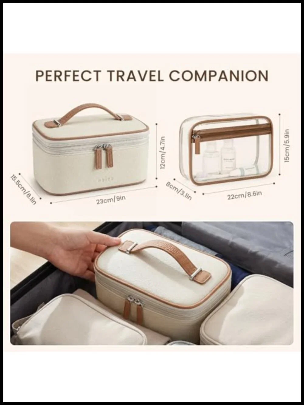2 Pc Makeup Bag Set Travel Cosmetic Case Vegan Leather Jewelry Organizer Clear